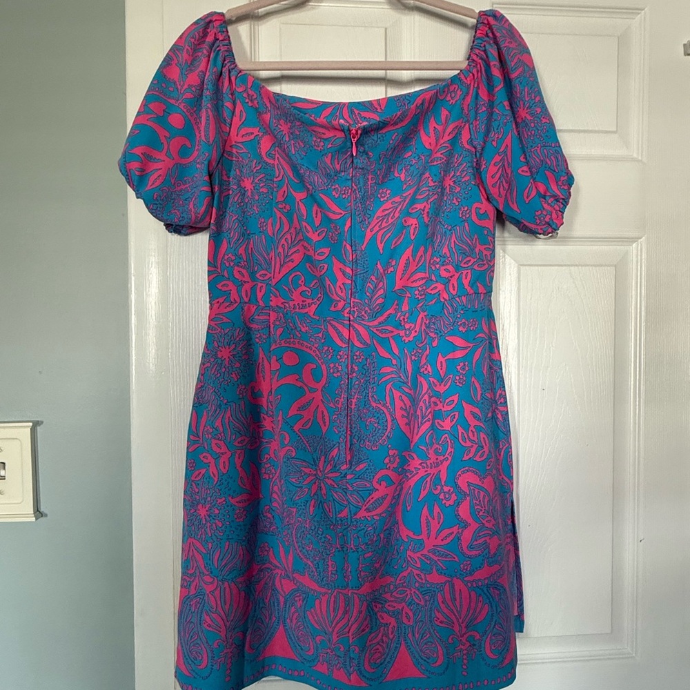 Lilly Pulitzer Blue and Pink Puff Sleeve Sundress